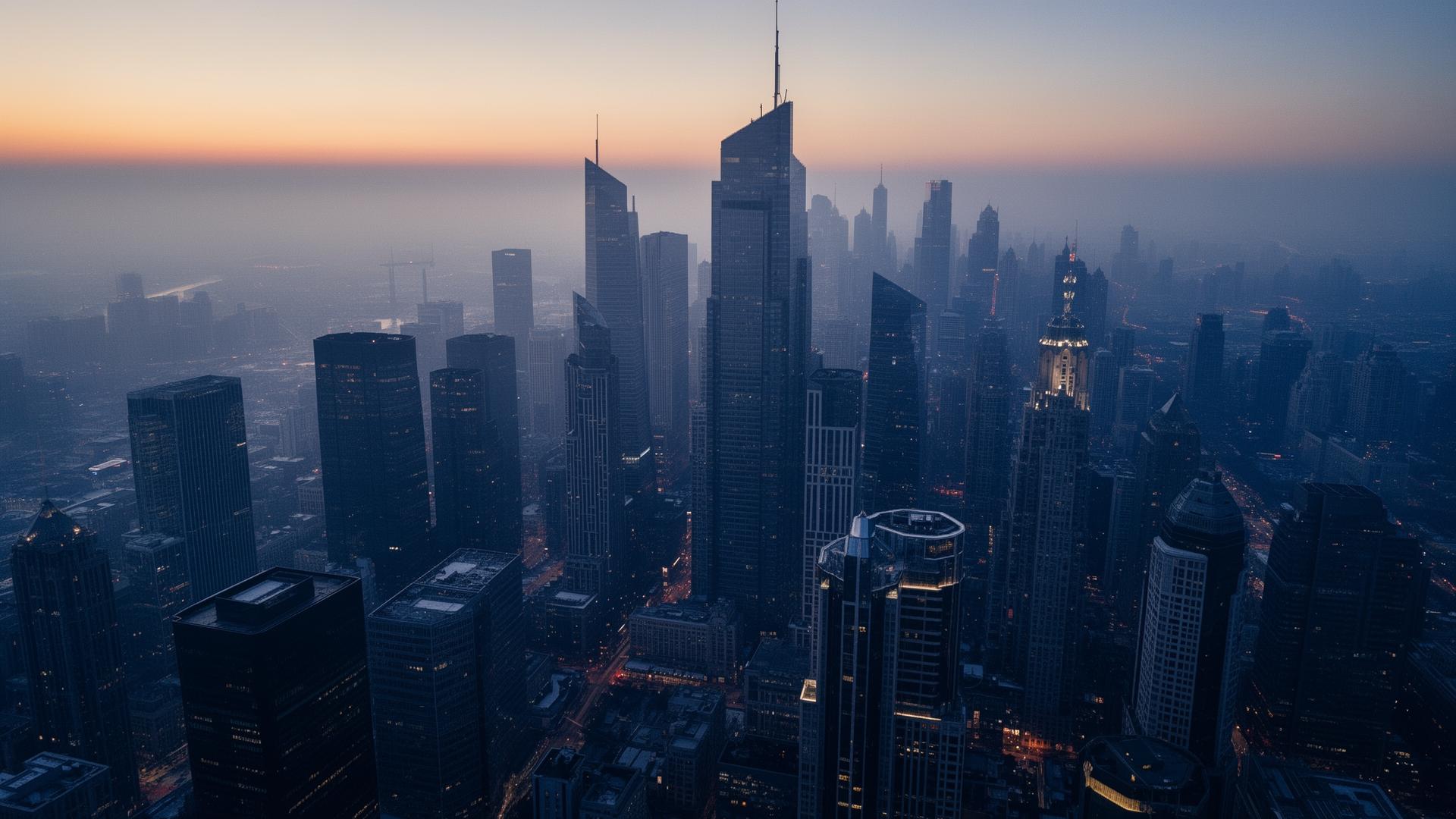 Global city skyline at dawn